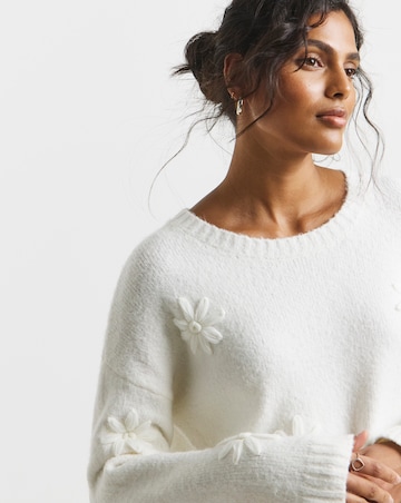 Simply Be Simply Snug Ivory Embroidered Floral Knitted Jumper