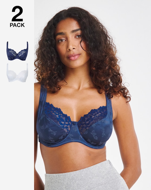 2 Pack Laura Full Cup Bras Navy/White