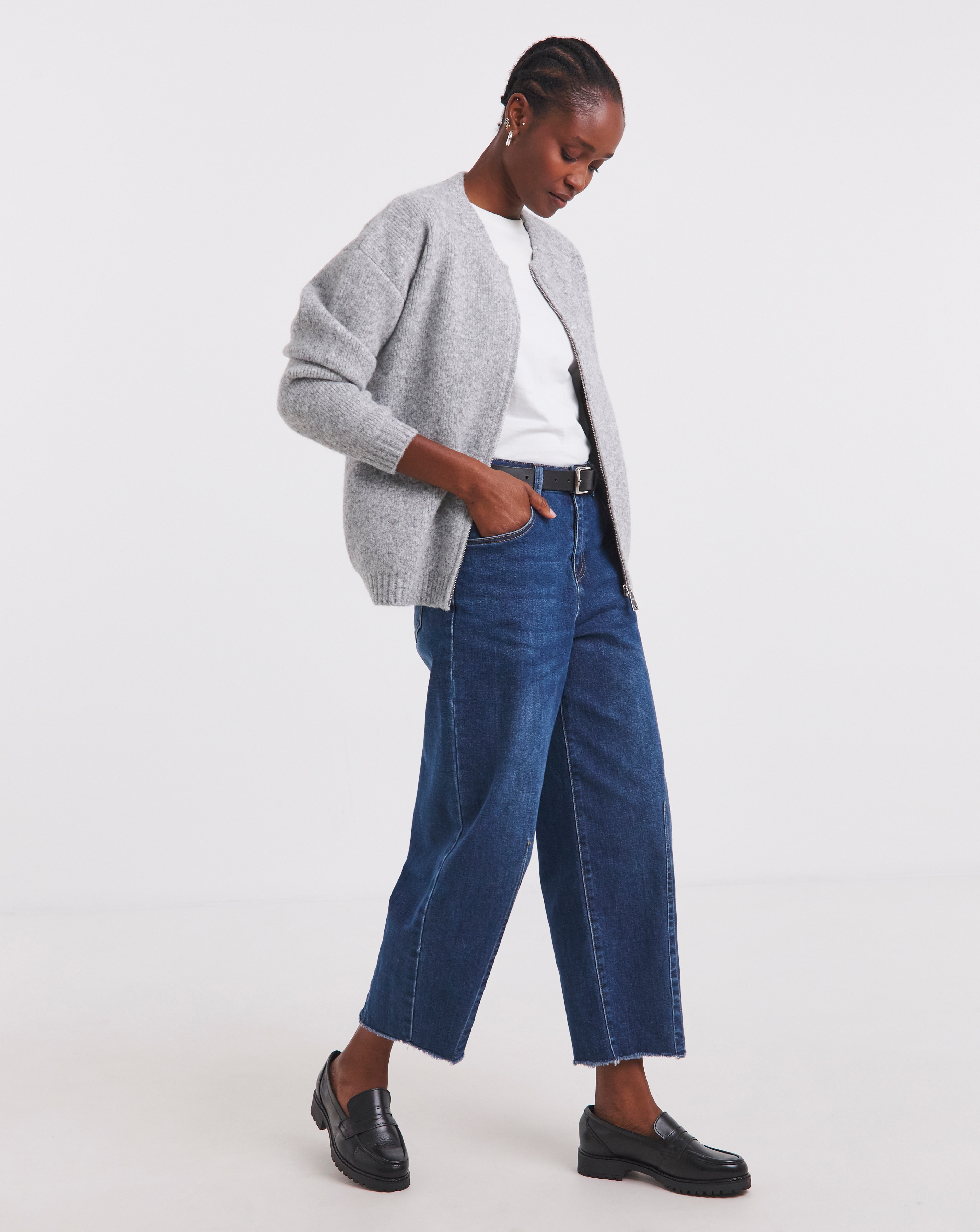 Simply Be Grey Knitted Ribbed Bomber Jacket | JD Williams