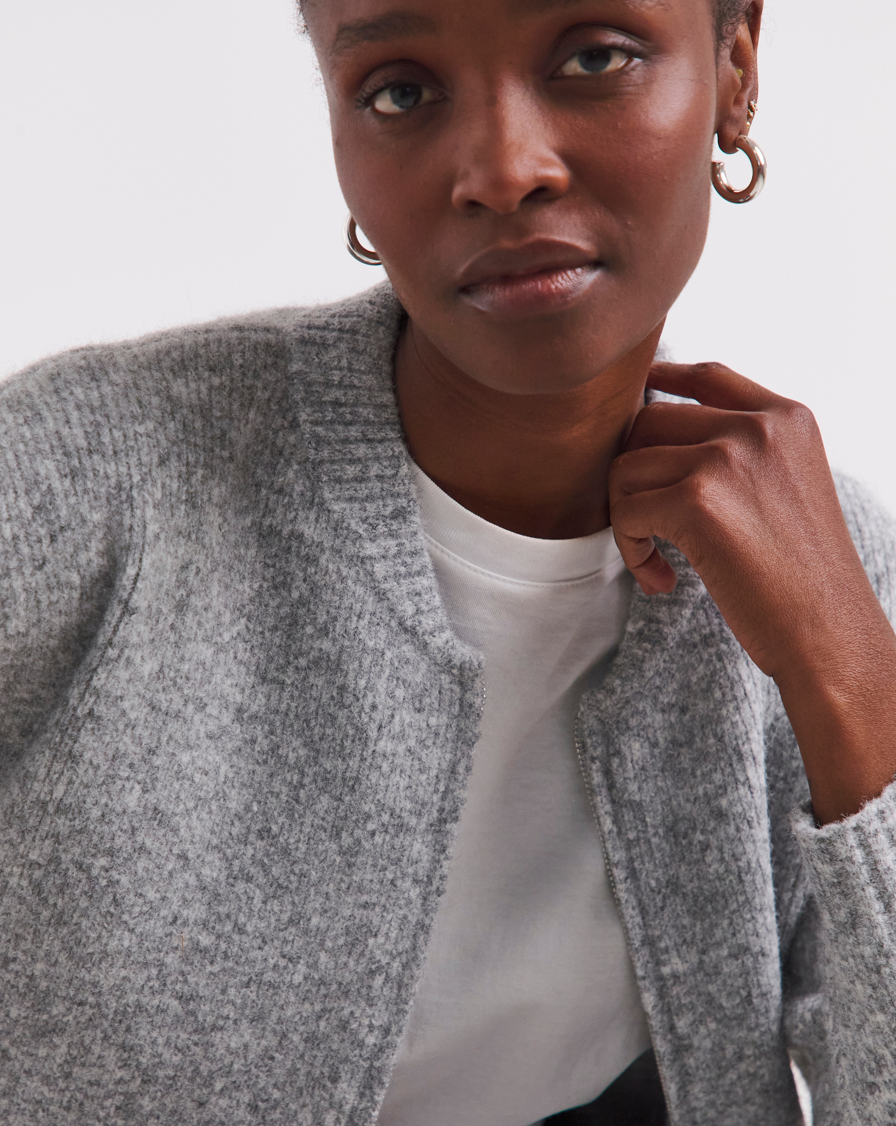 Simply Be Grey Knitted Ribbed Bomber Jacket | JD Williams