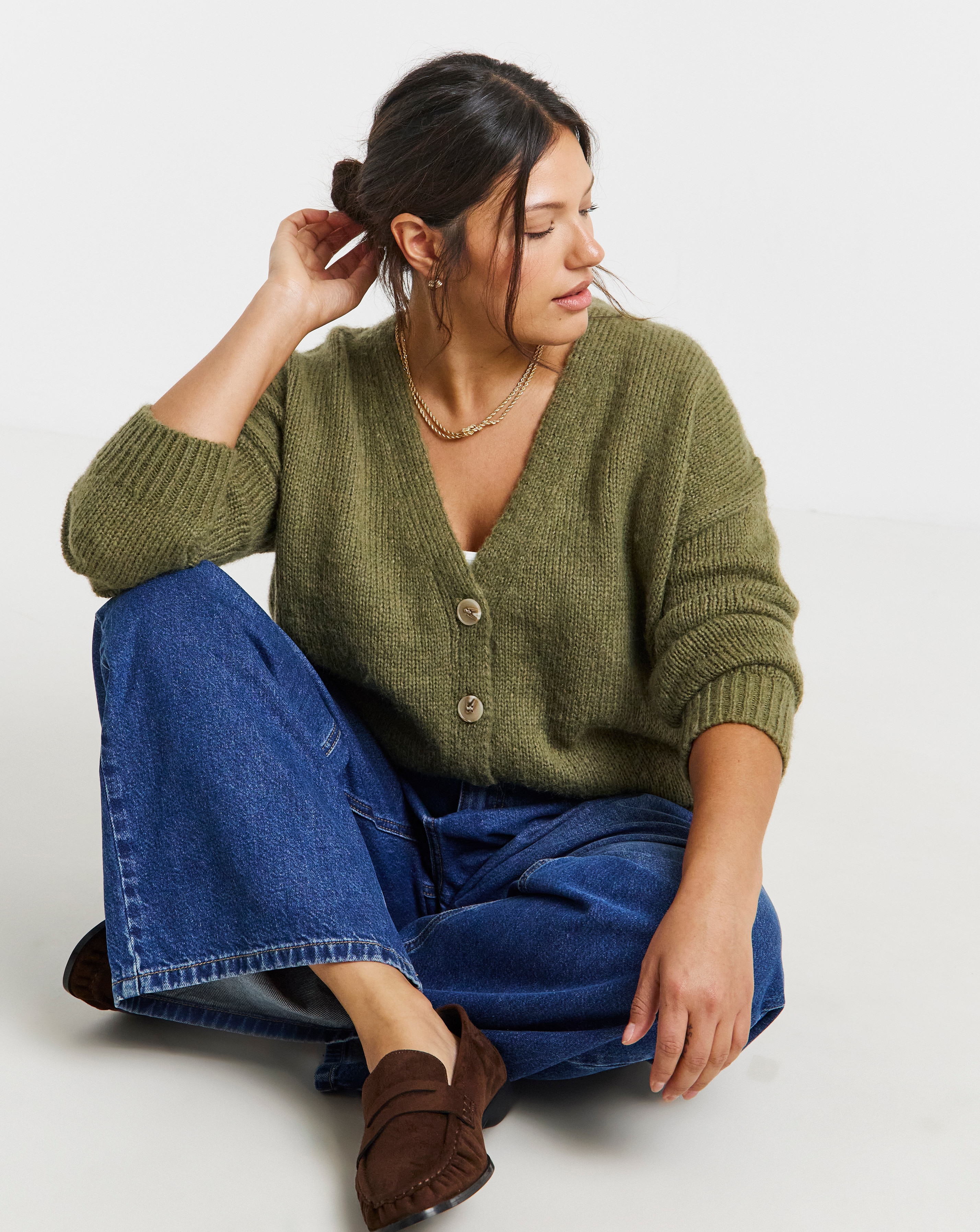 Olive Green Fluffy Boyfriend Cardigan