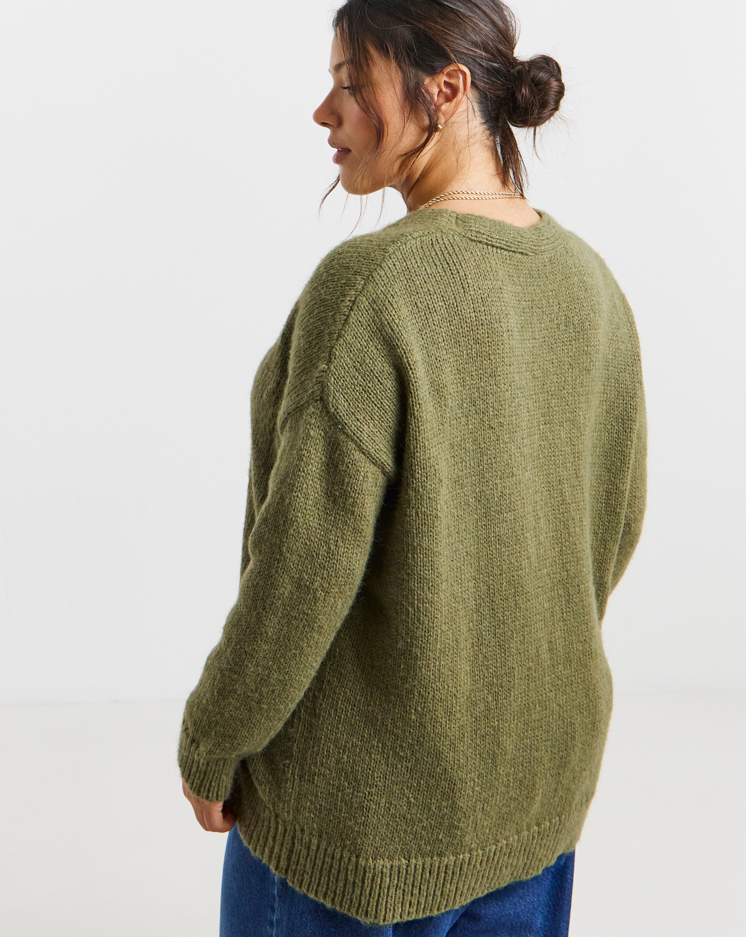 Simply Be Olive Fluffy Overstitch Boyfriend Cardigan | JD Williams