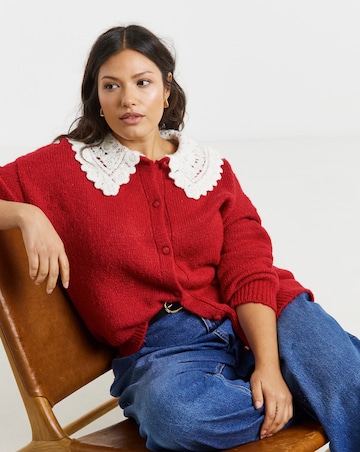 Simply Be Red Collar Detail Cardigan
