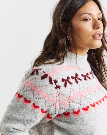 Simply Be Brushed Yarn Grey Fairisle Short Sleeve Knitted Jumper