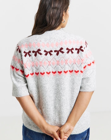 Simply Be Brushed Yarn Grey Fairisle Short Sleeve Knitted Jumper