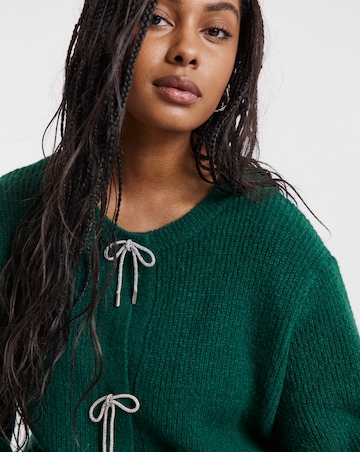 Simply Be Forest Green Diamante Bow Cardigan