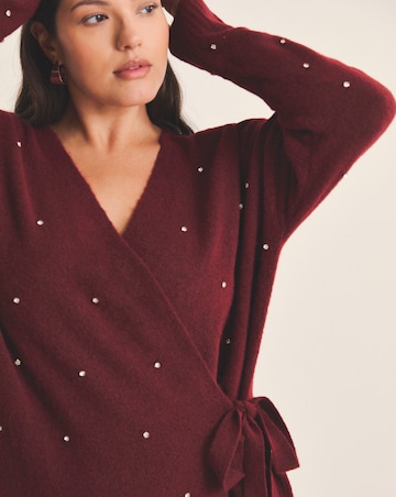 Simply Be Brushed Yarn Burgundy Diamante Ballet Wrap Cardigan