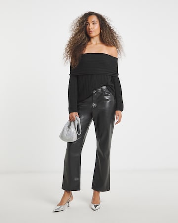 Simply Be Snug Black Chunky Bardot Ribbed Jumper