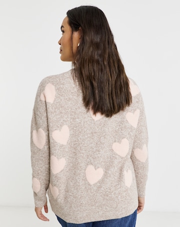 Simply Be Brushed Yarn Heart Print Jumper