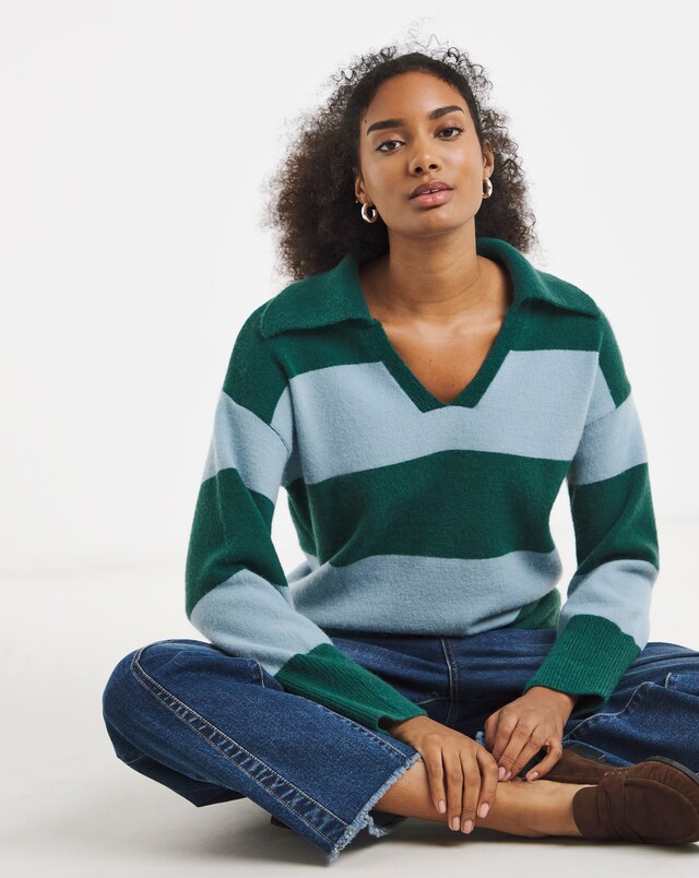Rugby Stripe Collared Knitted Jumper