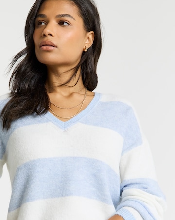Simply Be Blue Stripe V-Neck Jumper