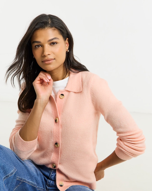 Simply Be Peach Button Through Collar Cardigan