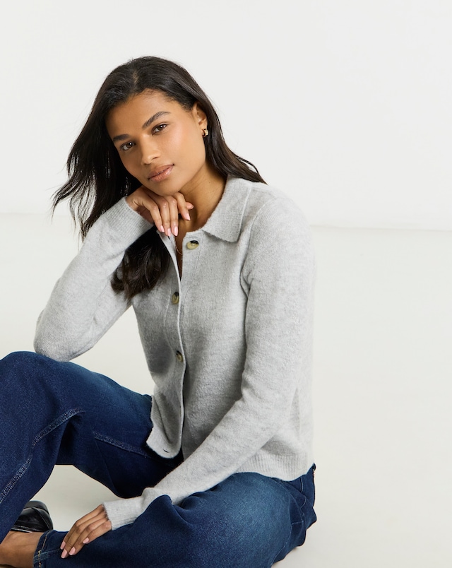 Simply Be Grey Marl Button Through Collar Cardigan