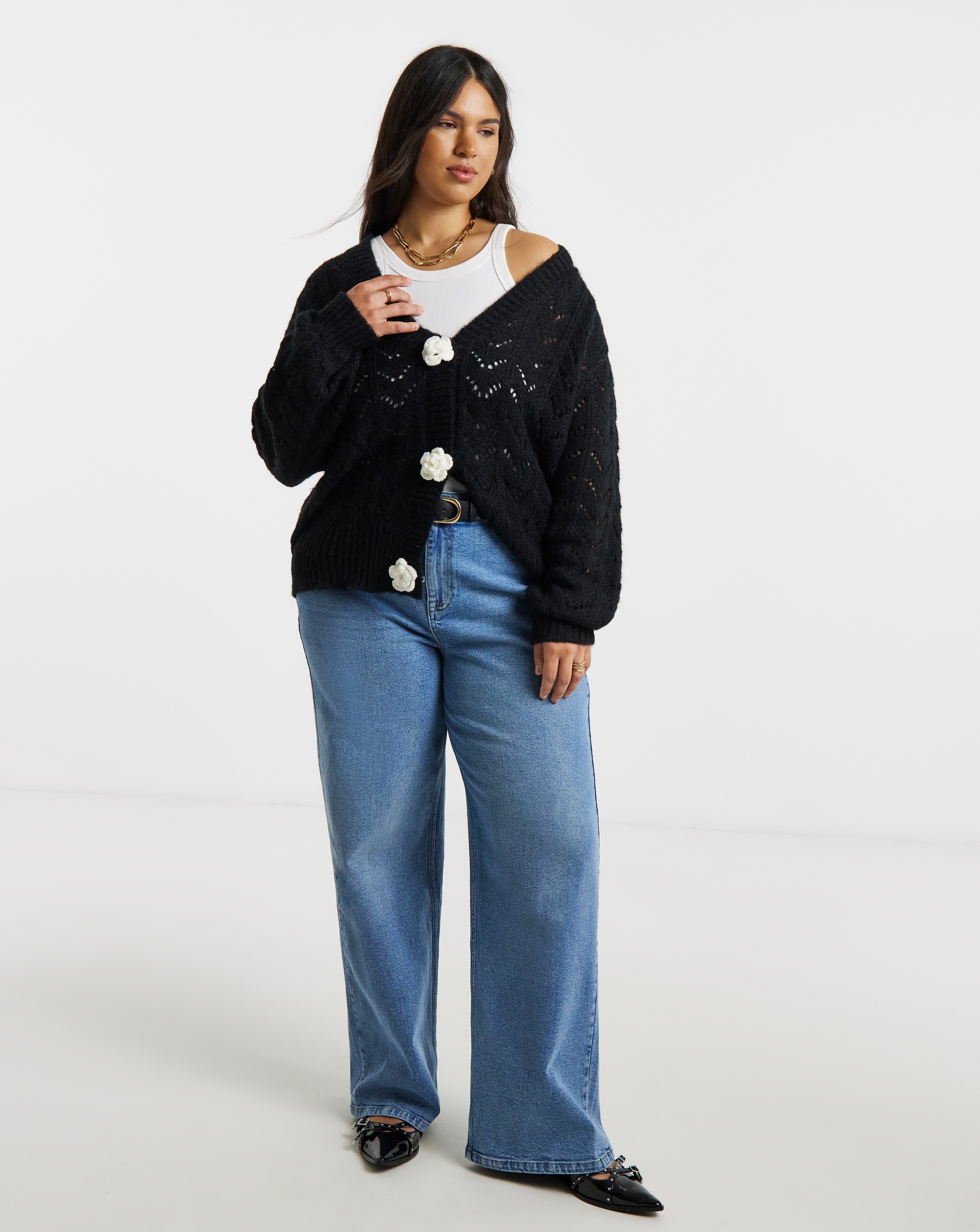 pois double mesh Cardigan【black】 ポワ 【公式通販】