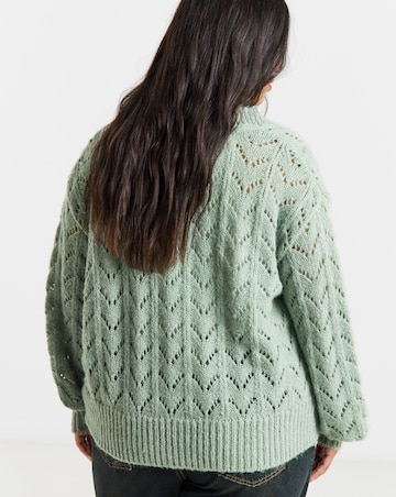 Simply Be Sage Pointelle Flower Button Cardigan