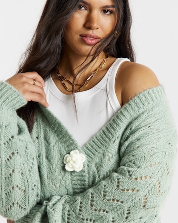 Simply Be Sage Pointelle Flower Button Cardigan