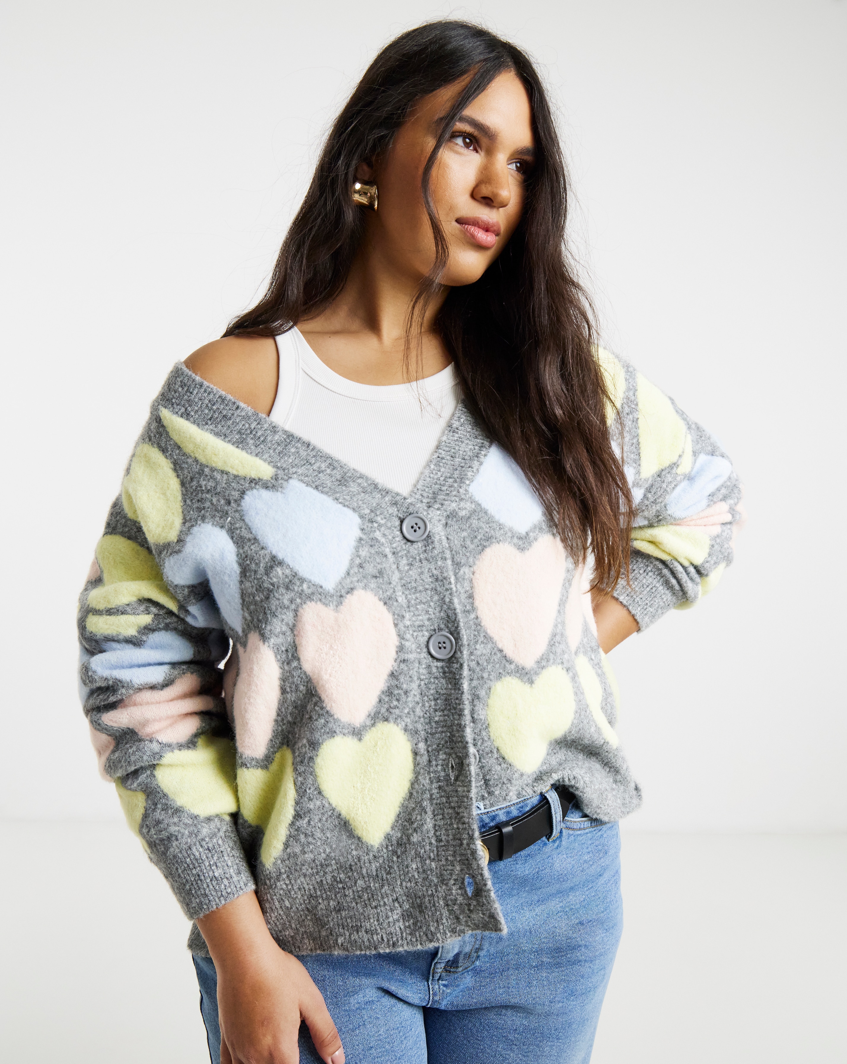 New In - Simply Be Heart Print Graphic Cardigan
