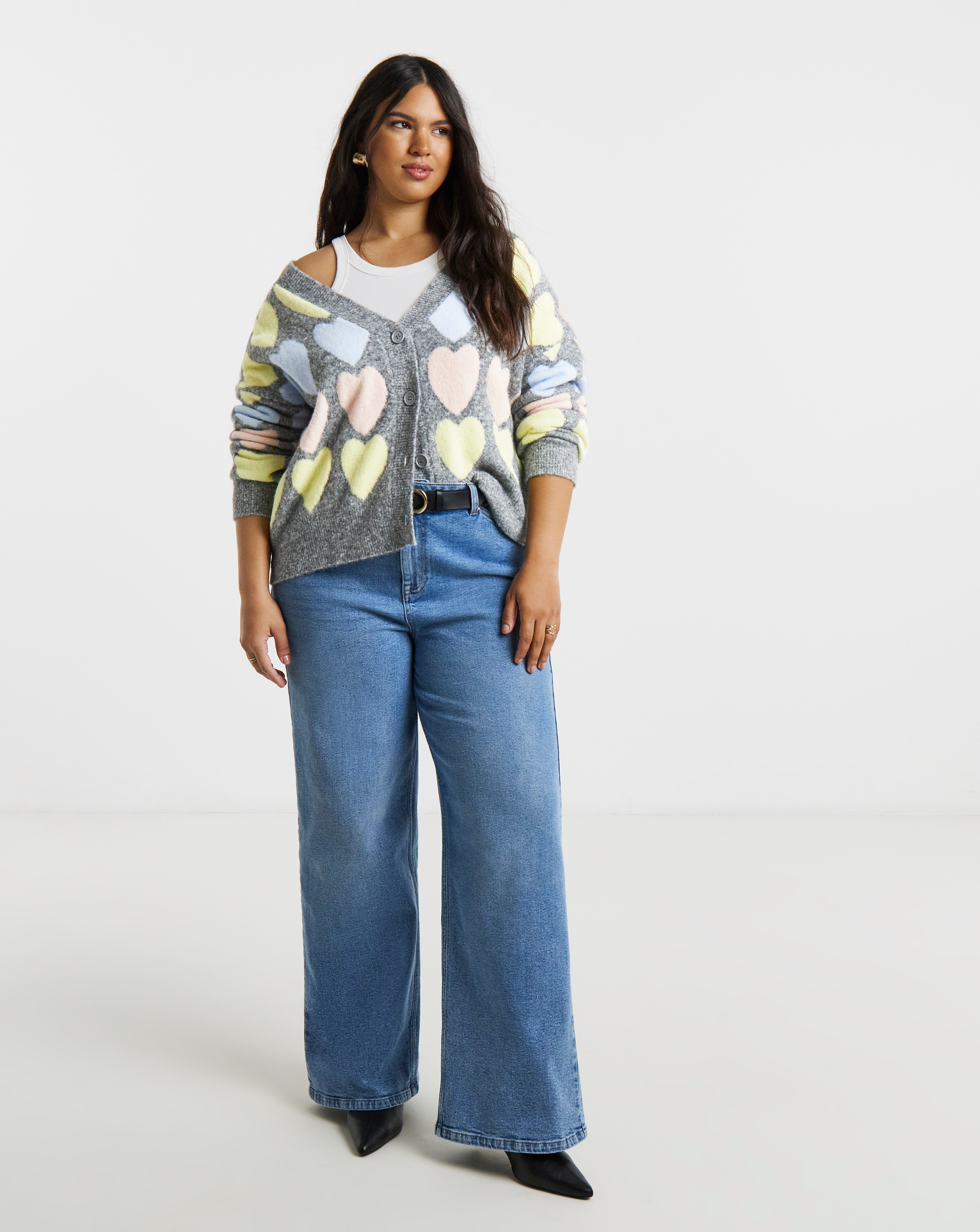 Simply Be Heart Print Graphic Cardigan | JD Williams