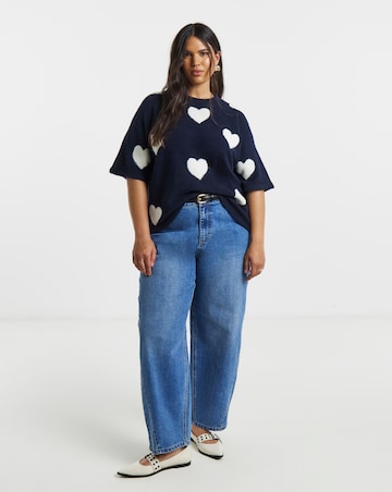 Simply Be Navy Heart Print Half Sleeve Jumper