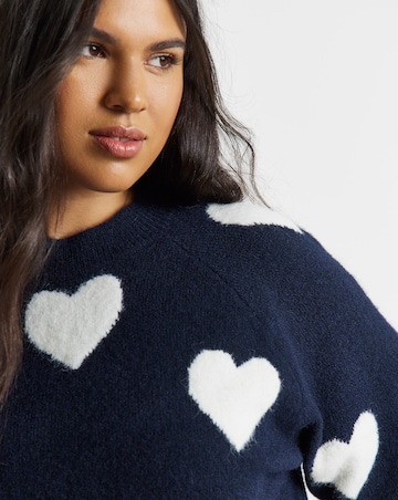 Simply Be Navy Heart Print Half Sleeve Jumper