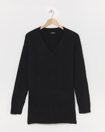 Simply Be Black Slouchy V Neck Ribbed Longline Jumper