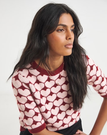 Simply Be Red and Pink Heart Print Knitted T-Shirt