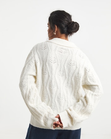 Simply Be Ivory Cable Knit Collar Cardigan