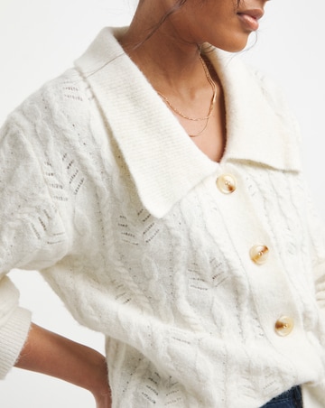 Simply Be Ivory Cable Knit Collar Cardigan
