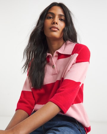 Simply Be Pink and Red Rugby Stripe Knitted Polo
