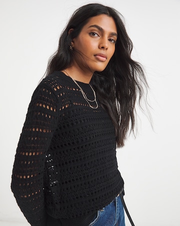 Simply Be Black Hole Knit Boxy Jumper
