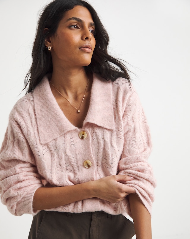 Simply Be Pink Cable Knit Collar Cardigan