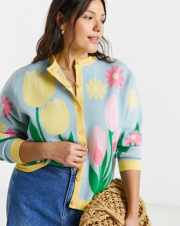 Floral Graphic Crew Neck Cardigan