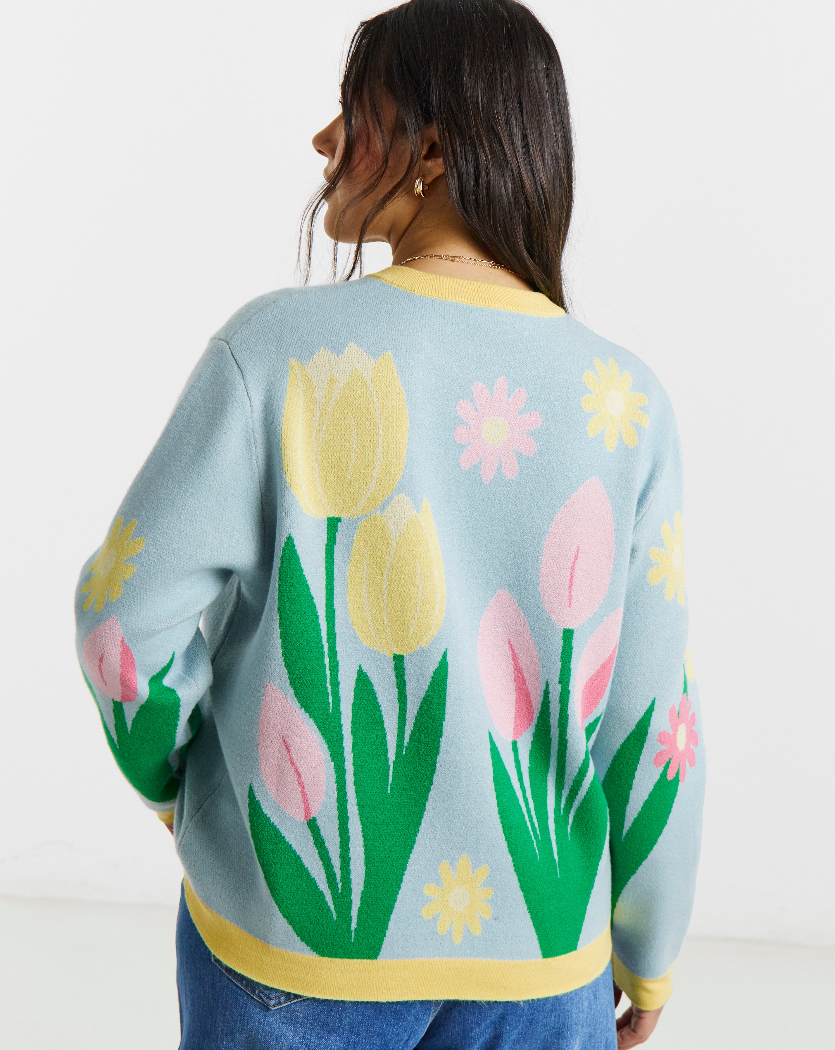Floral Graphic Crew Neck Cardigan | JD Williams