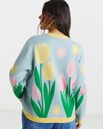 Floral Graphic Crew Neck Cardigan