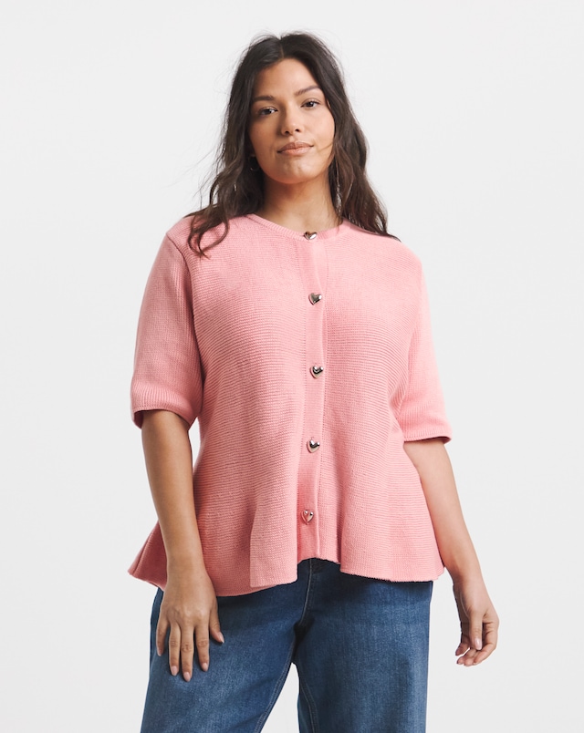 Peach Short Sleeve Peplum Cardigan