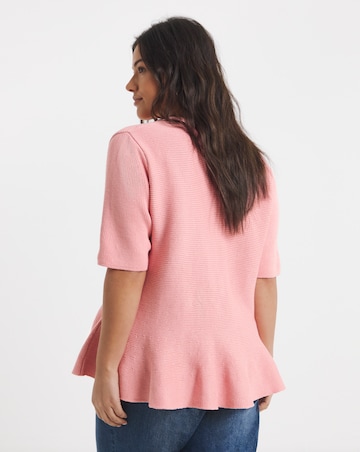 Peach Short Sleeve Peplum Cardigan