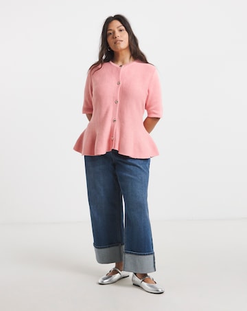 Peach Short Sleeve Peplum Cardigan