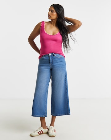 Pink Contrast Scallop Rib Knit Vest