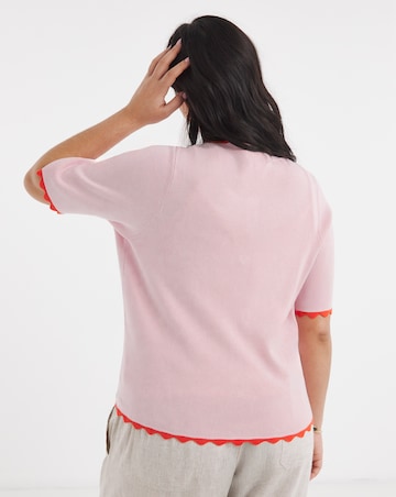 Contrast Pink Scallop Detail Short Sleeve Cardigan