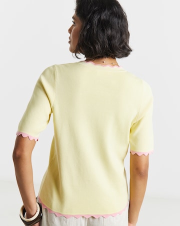 Contrast Yellow Scallop Detail Short Sleeve Cardigan