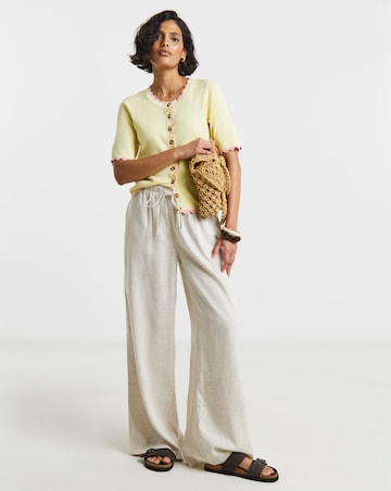 Contrast Yellow Scallop Detail Short Sleeve Cardigan