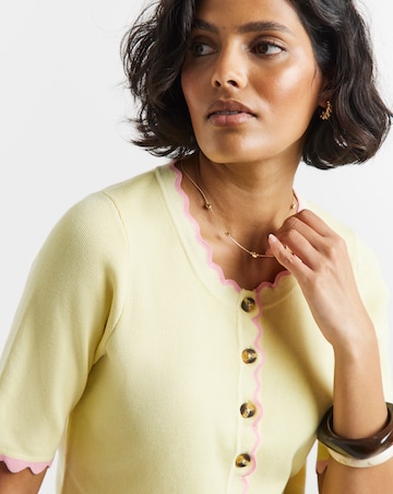 Contrast Yellow Scallop Detail Short Sleeve Cardigan