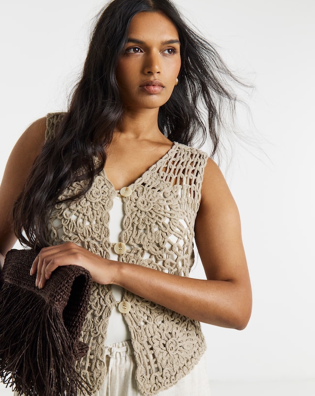 Stone Crochet Knitted Vest