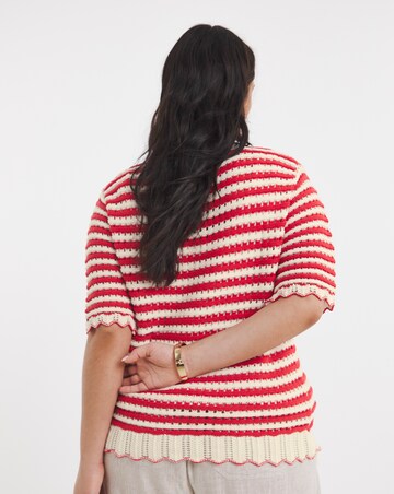 Red Stripe Short Sleeve Frill Cardigan
