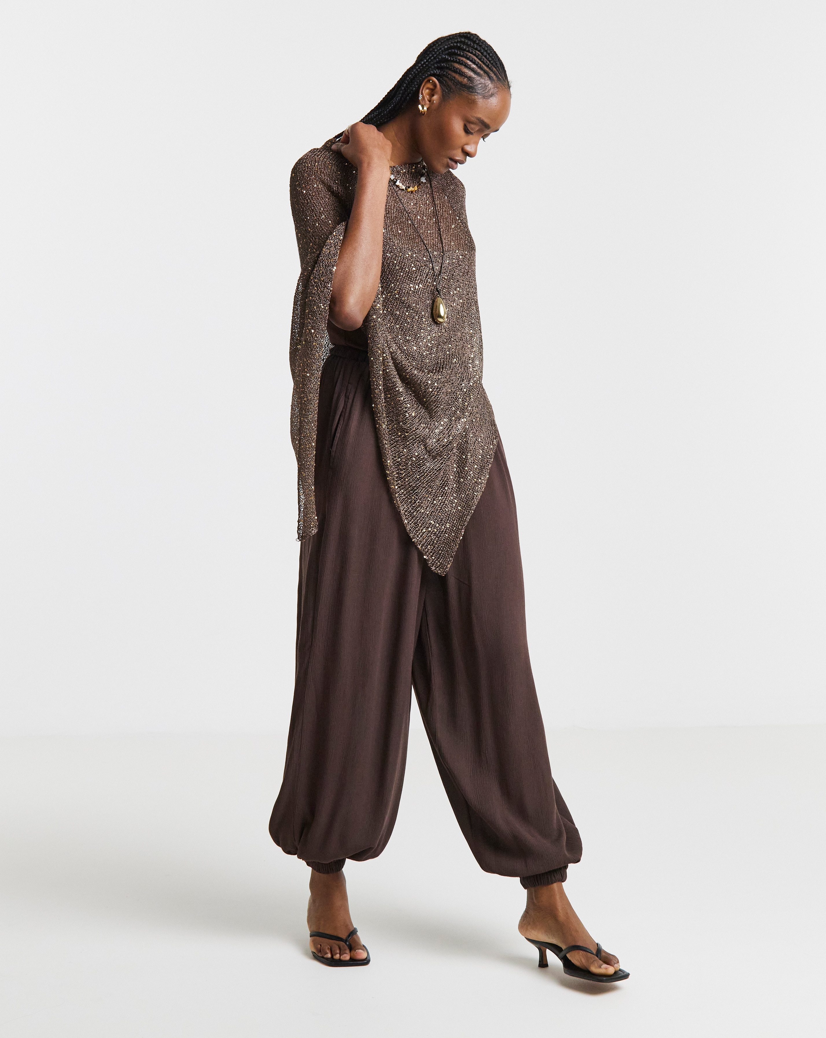 New In - Sequin Knitted Slouchy Poncho