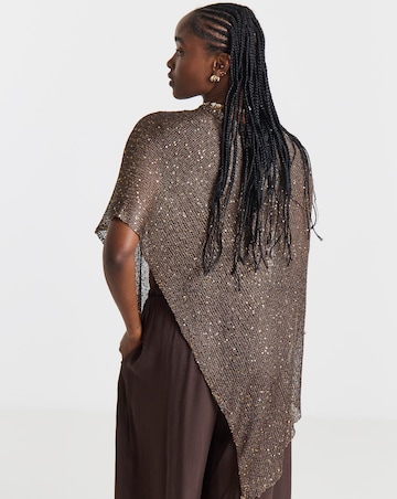 Chocolate Sequin Knitted Slouchy Poncho