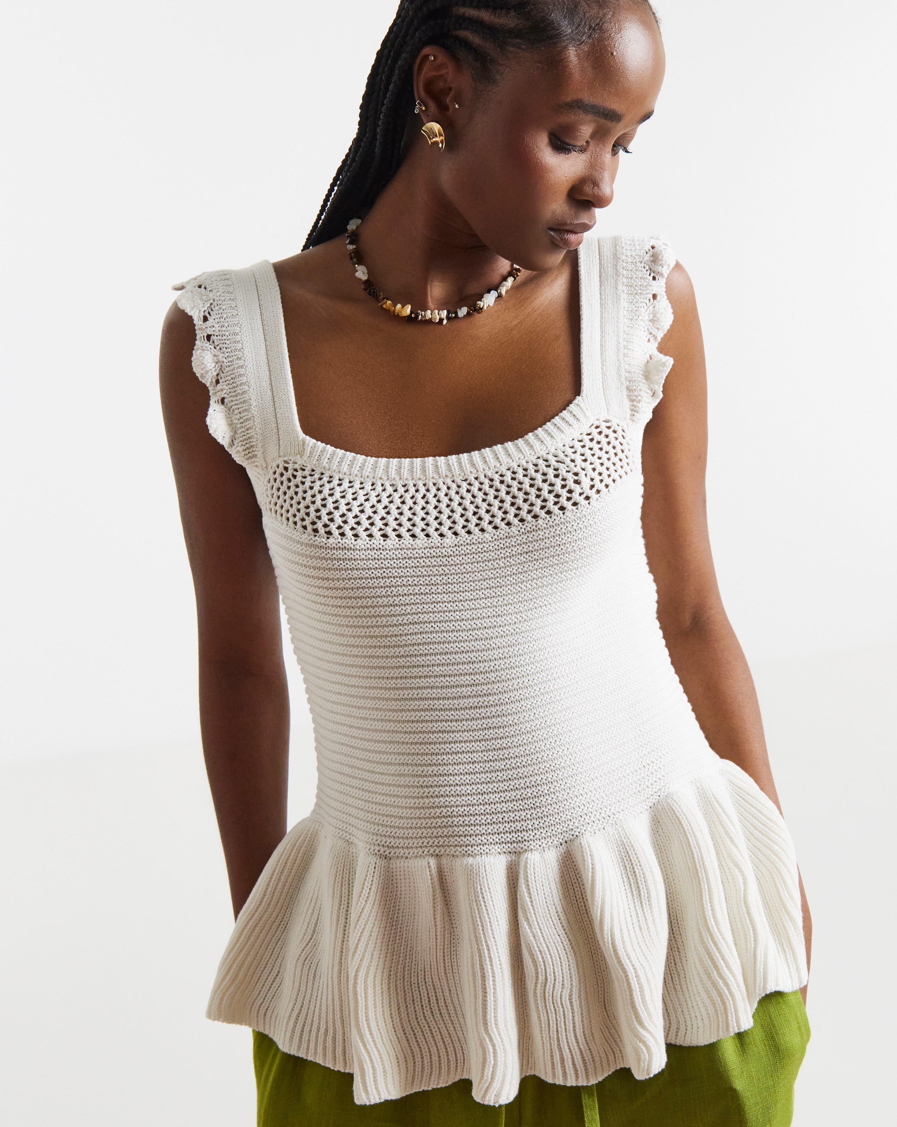 New In - Crochet Square Neck Frill Top