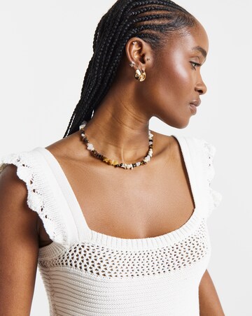 Ivory Crochet Square Neck Frill Top
