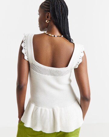 Ivory Crochet Square Neck Frill Top