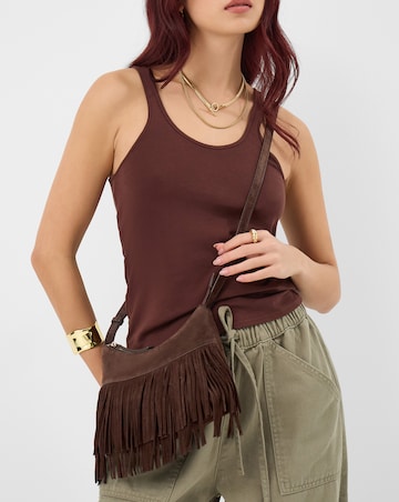 Accessorize Fringe Suede Crossbody Bag